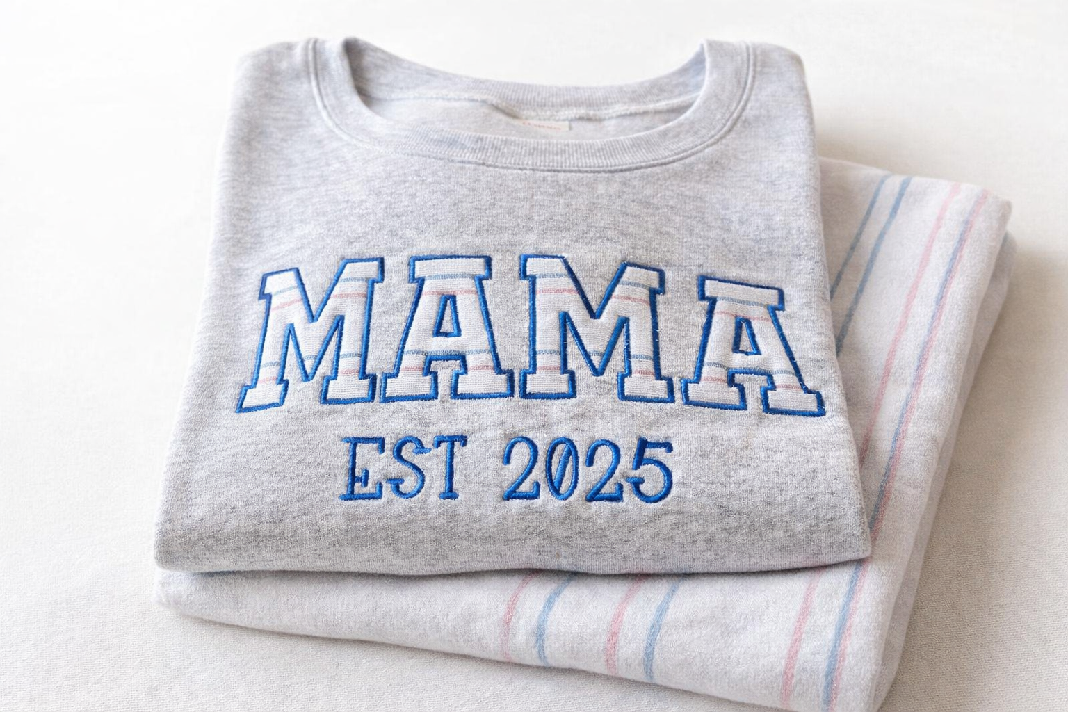 Custom "MAMA" Keepsake Applique Crewneck - Varsity Font
