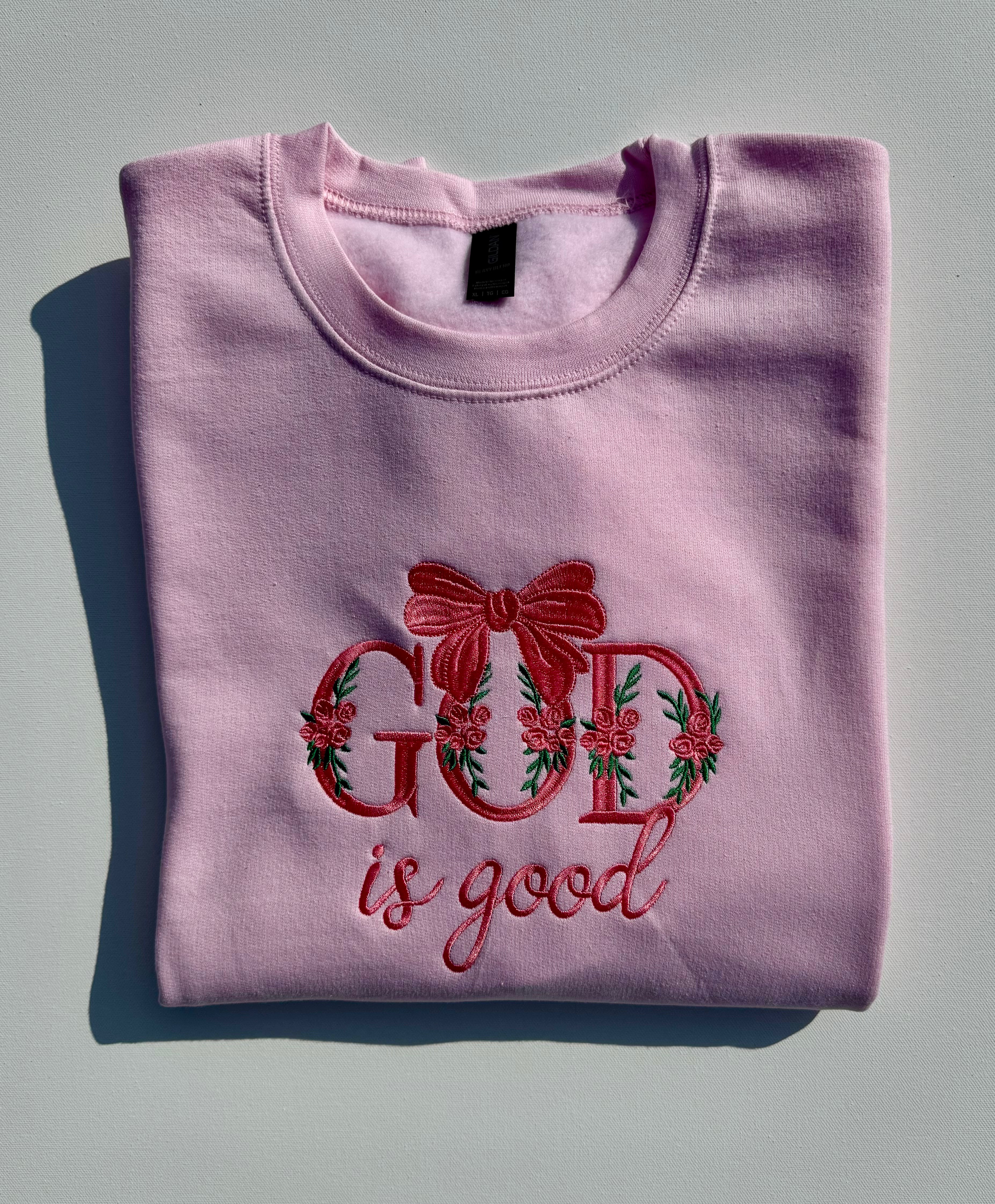 "God is good" Embroidered Crewneck Sweatshirt