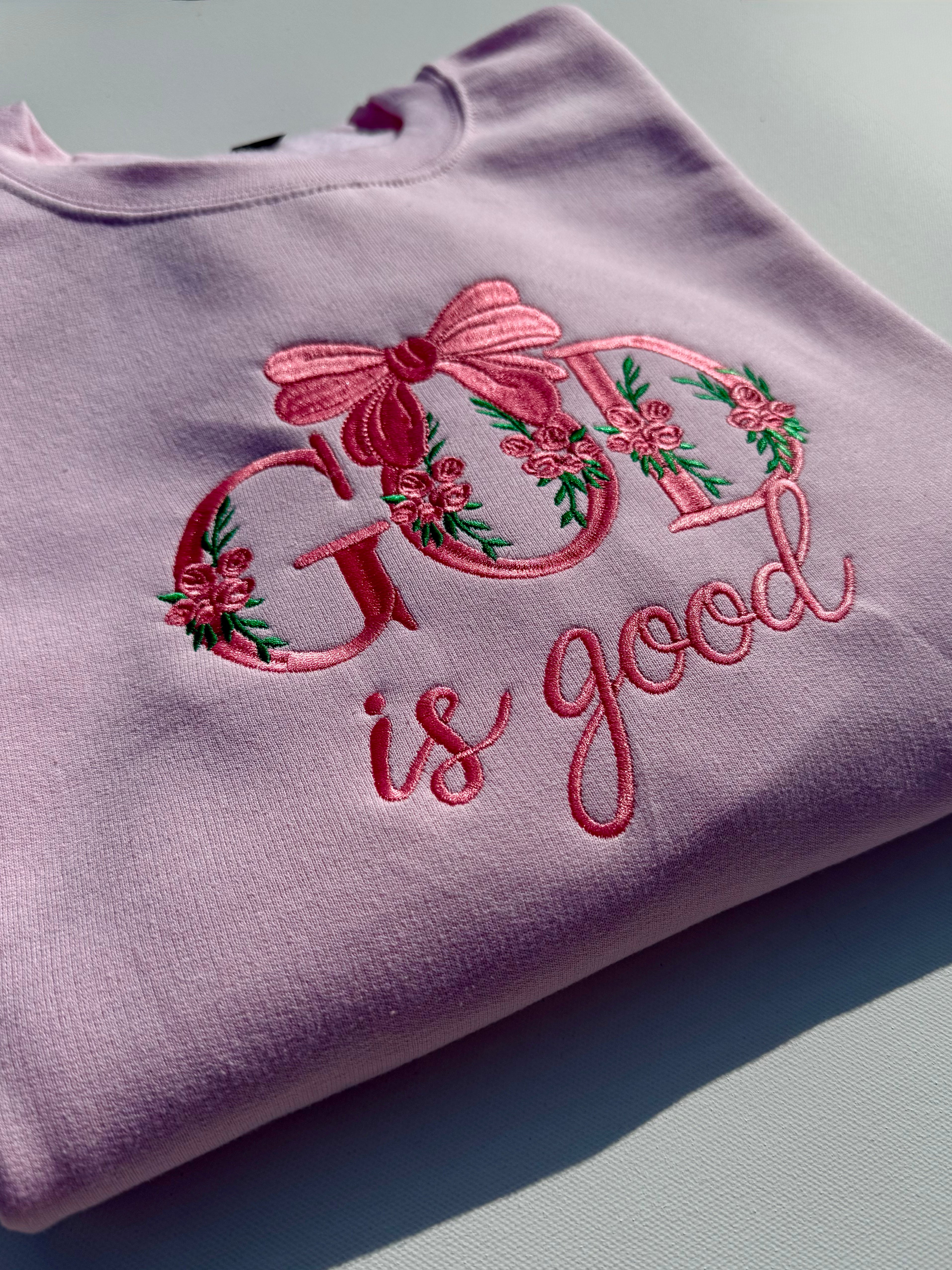 "God is good" Embroidered Crewneck Sweatshirt