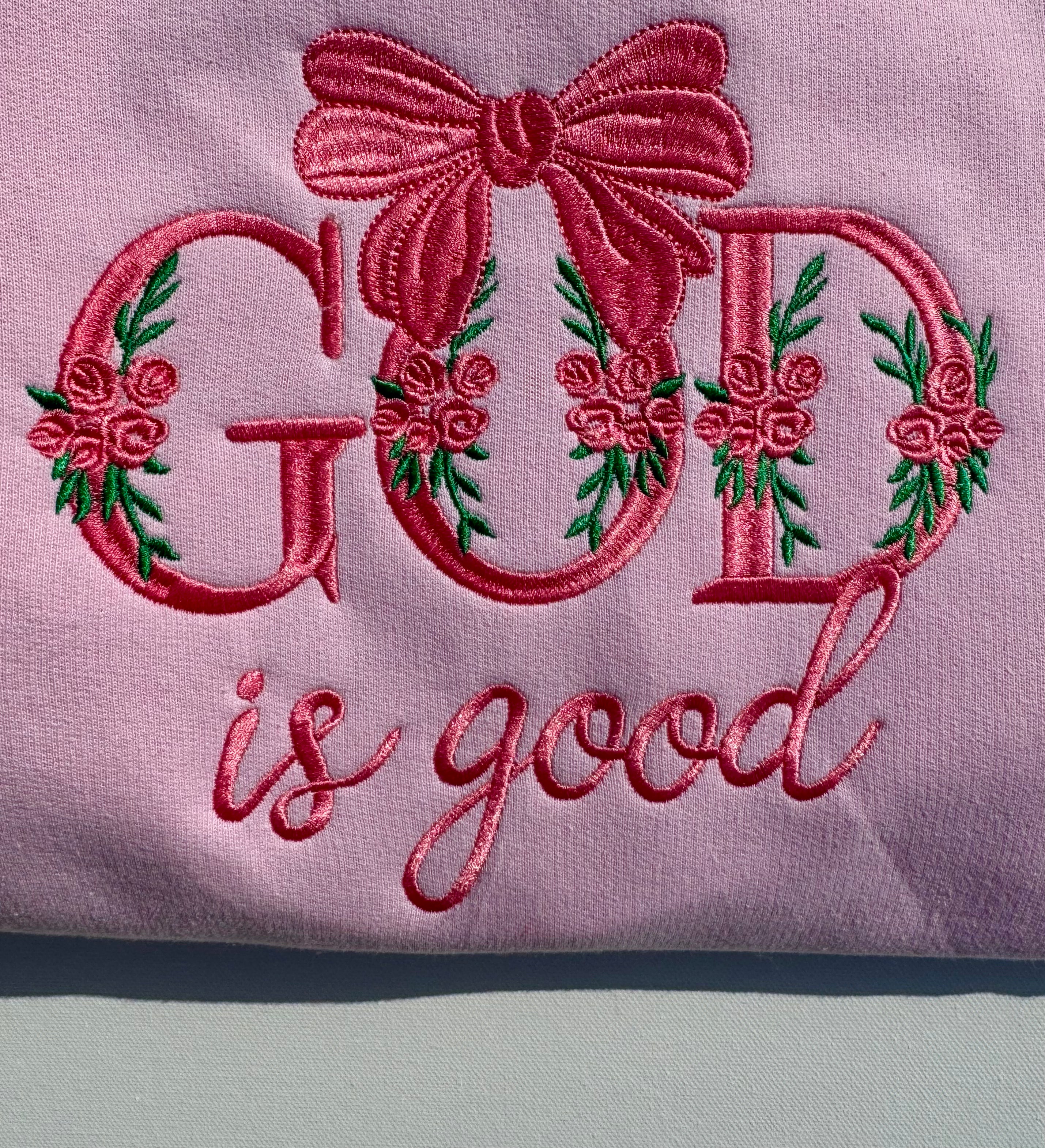 "God is good" Embroidered Crewneck Sweatshirt