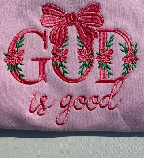 "God is good" Embroidered Crewneck Sweatshirt
