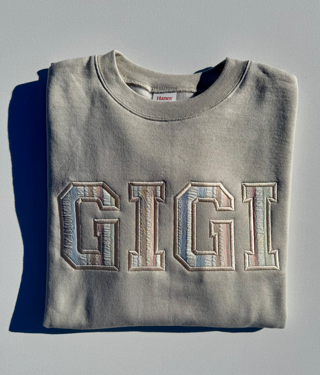 Custom "MAMA" Keepsake Applique Crewneck - Varsity Font