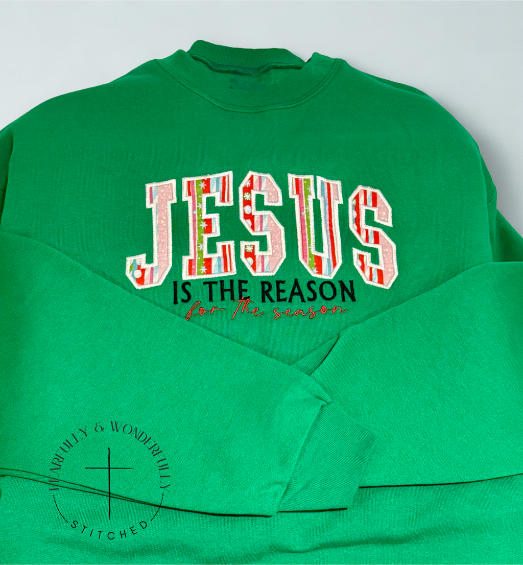 "Jesus is the Reason for the Season" Applique Crewneck Sweatshirt